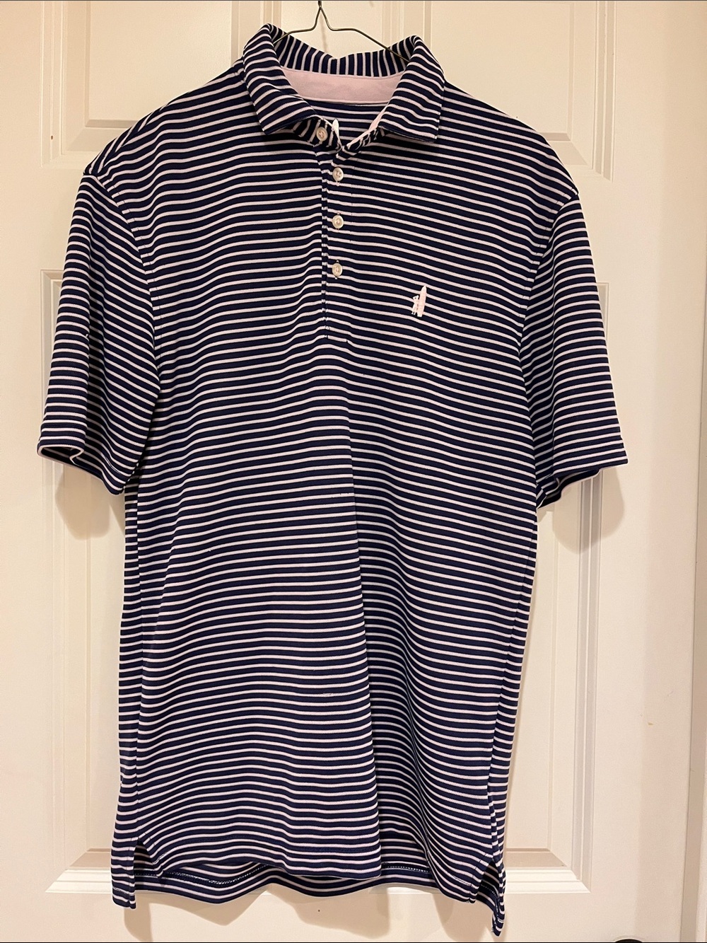 Men's Johnnie-O Navy and Pale Pink Striped Polo Shirt
